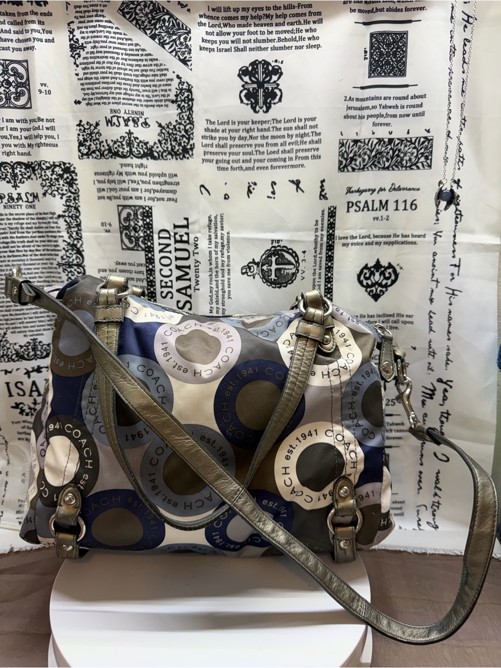 Coach Circle-Print Shoulder Bag in Navy And Gary